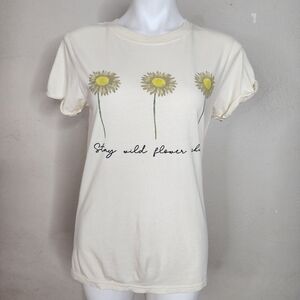 NWT Project Karma Stay Wild Flower Child Crew Neck Tee Yellow Size Small